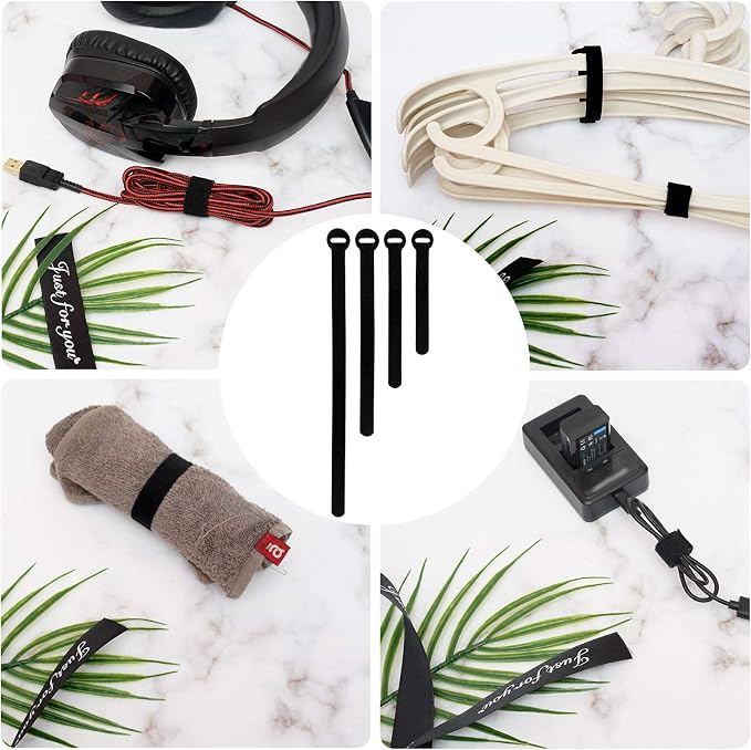 150PCS Reusable Cable Ties - 4+6+8+10inch Multi-Purpose Cable management Hook & Loop Cable Straps Wire Ties,Adjustable Fastening Cord Organizer,Cable Organizer for Home,Office and Data Centers,Black - Image 5