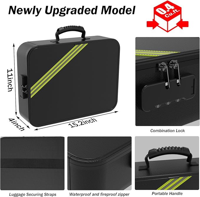 Large Fireproof Document Box with Lock,Upgraded Waterproof Fireproof Document Bag,Important Document Organizer Binder Hard Case Safe,5200℉ Fire Proof File Box,Portable for Business Travel Home - Image 5