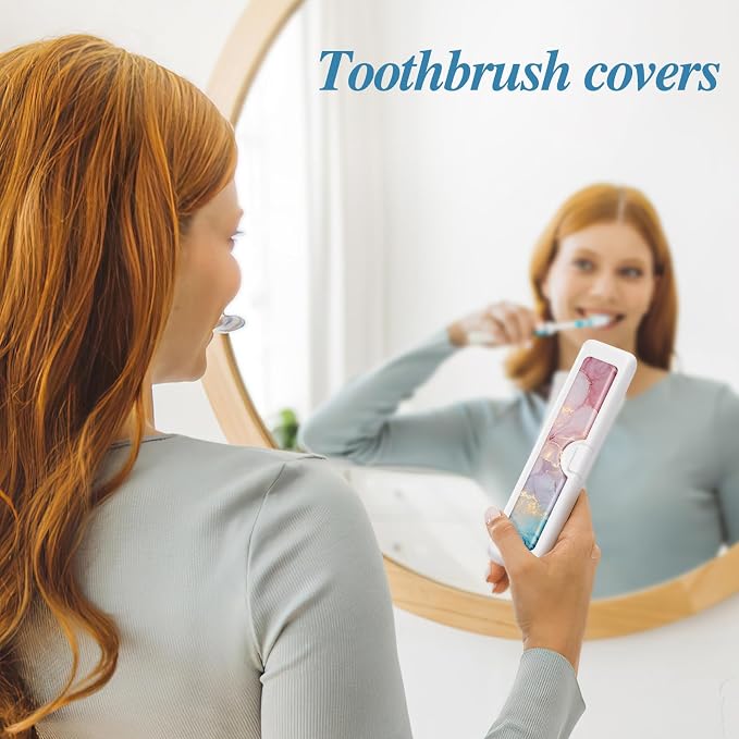 Toothbrush Travel Case - Colorful Pattern, Holder and Covers for Toothbrushes, Includes Tongue Scraper Case - Image 4