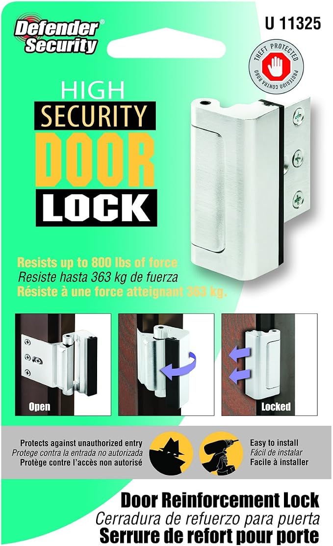 Prime-Line U 11325 Door Reinforcement Lock – Add Extra, High Security to your Home and Prevent Unauthorized Entry – 3” Stop, Aluminum Construction, Brushed Chrome (Single Pack) | Add Extra High Security, Prevent Unauthorized Entry, 3 in. Stop, Solid Br... - Image 4