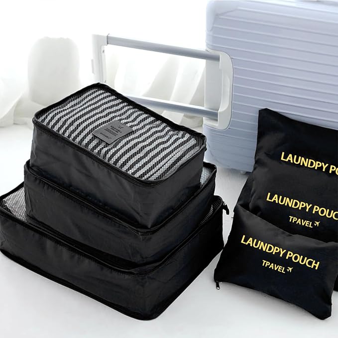 6 Set Packing Cubes for Travel Luggage Packing Bags Reusable Lightweight Suitcase Organizer Cubes Set for Travel Accessories (Black) - Image 4