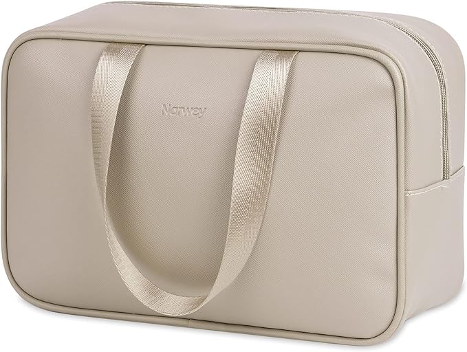PU Leather Large Travel Toiletry Bag Women Toiletries Bag Skincare Bag Makeup Bag Organizer Make up bag Cosmetic Bag Medicine Bag for Girls (Large, Brown) by Narwey