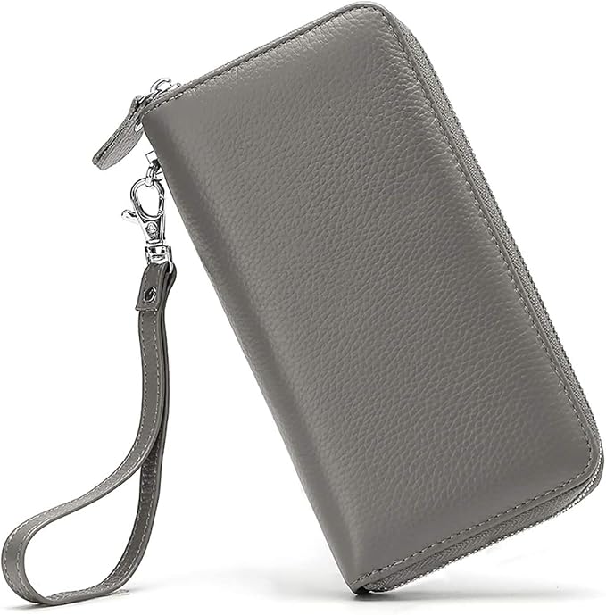 Moflycom Womens Wallet RFID Blocking Genuine Leather Zip Around Wallet Clutch Wristlet Travel Long Purse for Women by Moflycom