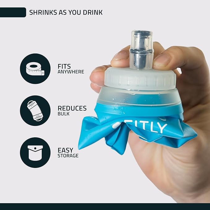 FITLY Soft Flask - Shrink As You Drink Soft Water Bottle for Hydration Pack - Folding Water Bottle Ideal for Running, Hiking, Cycling, Climbing & Rigorous Activity - Image 3