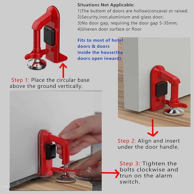 Upgraded Portable Door Stop Alarm with Strong Grip to the Floor, Non-Slip Door Stoppers Security Alarm Lasts 5 Seconds with 80dB, Perfect for Travel & Home Security - Image 6