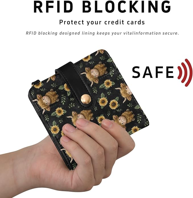 Sunflower Fluffy Cow Women's Wallets RFID Blocking,Credit Card Holder Bifold Wallet,Slim Card Cases,PU Leather Travel Wallet for men Girls - Image 4