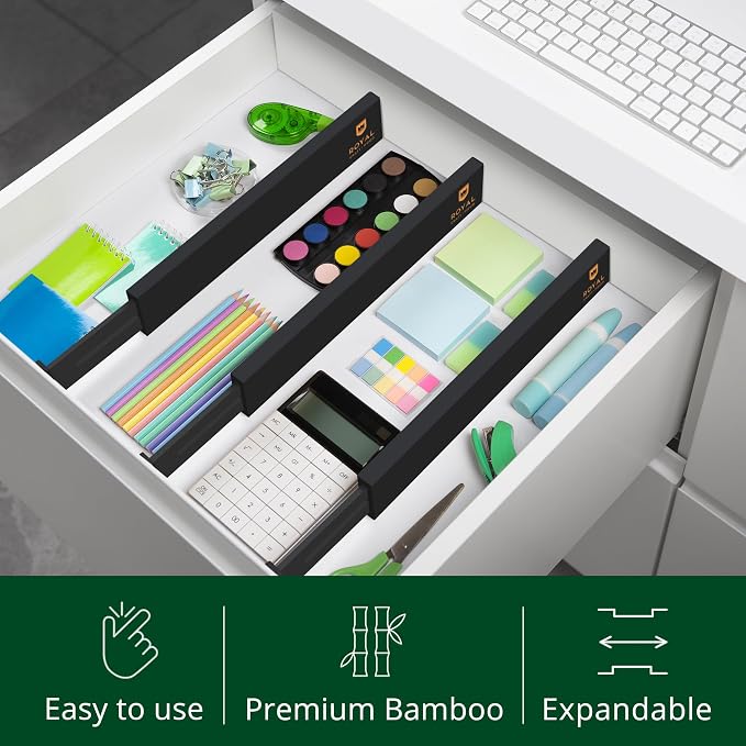 Bamboo Drawer Dividers Organizers, Adjustable Drawer Separator Splitters, 17–22 Inches Expandable Drawer Divider Organizer for Large Utensils, Kitchen, Bedroom, Dresser & Office Drawers 4-Pack, Black - Image 5