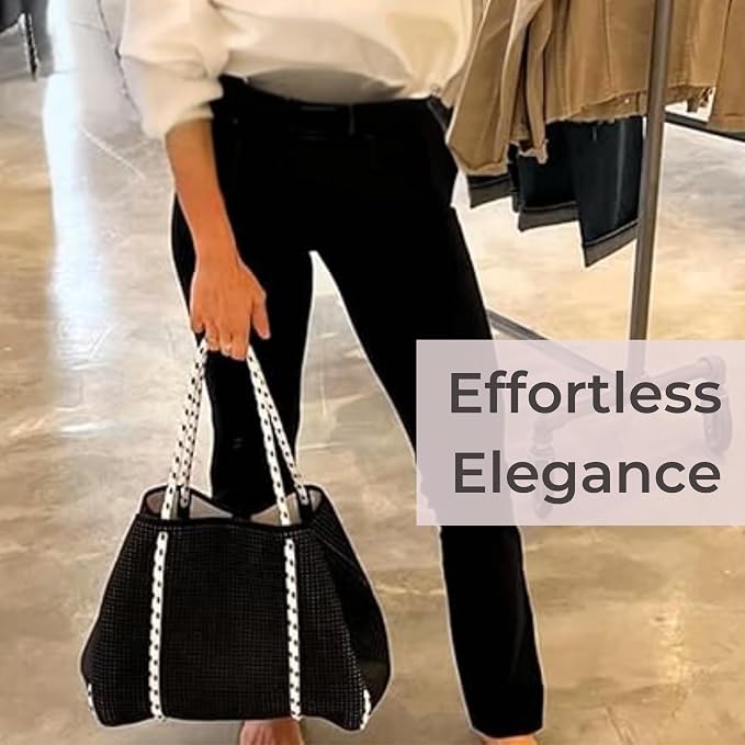 POPUPS Large Neoprene Tote Bag for Women - Everyday Designer Handbag for Travel Work and Beach with Pockets and Zipper Pouch - Image 9