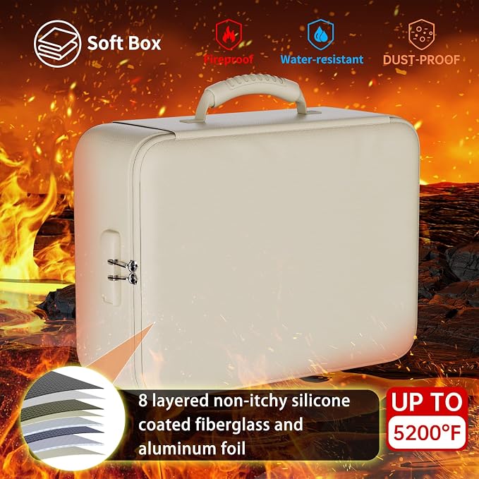 DocSafe 5200°F Fireproof Document Organizer Box with Lock, Beige (Soft) | Heat Insulated 8 Layers File Storage Bag,Water-Resistant Zipper,Home Office Travel Safe,Protects Important Documents,Laptop - Image 2