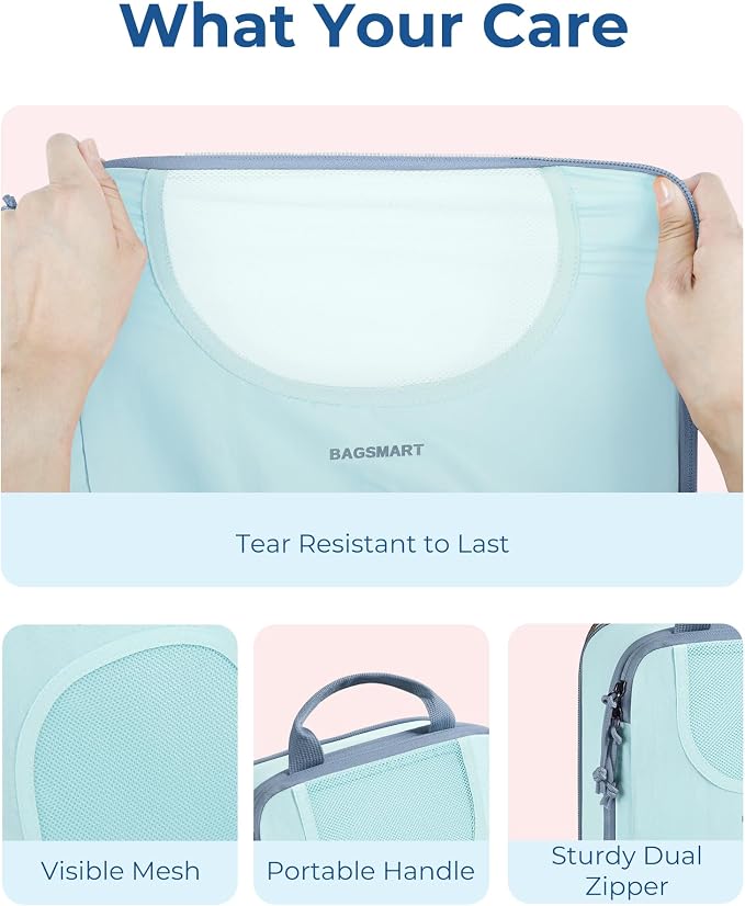 BAGSMART 6 Set Compression Packing Cubes, Travel Luggage Organizer Bags - Image 6