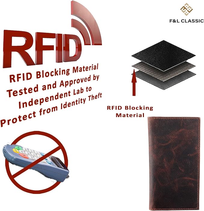F&L CLASSIC Men's RFID Vintage Look Genuine Leather Long Bifold Wallet Checkbook Wallets,hard wax crunch,240-52 - Image 7