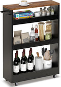 TEAMIX Wood 4-Tier Slim Rolling Storage Cart, 7.9"W, 24.8"D, 36.7"H, Black | Height Adjustable, 360°Swivel Wheels, Deeper & Taller, Use as Narrow Kitchen Cart, Laundry Organizer Between Washer & Dryer by TEAMIX
