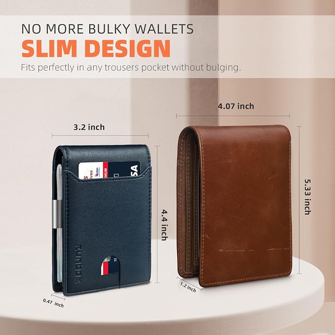 RUNBOX Slim Wallet for Men - RFID Blocking Leather Bifold with Money Clip | Minimalist Front Pocket Wallet Holds 11 Cards,Slim Thin Design,RFID Blocking Protection, Practical Birthday Gifts for Men - Image 4
