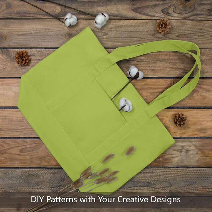 TOPDesign 1-Pack Canvas Tote Bag with an External Pocket, Reusable Grocery Shopping Bag, Top Zipper Closure, Daily Essentials (Light Green) - Image 4