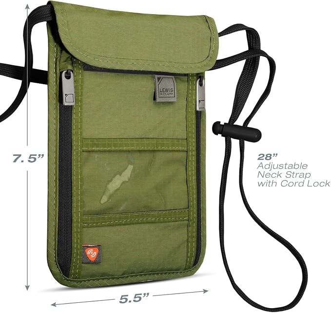 Lewis N. Clark Men's RFID Blocking Stash Wallet, Travel Neck Pouch Passport Holder for Women & Men, Olive, One Size - Image 5