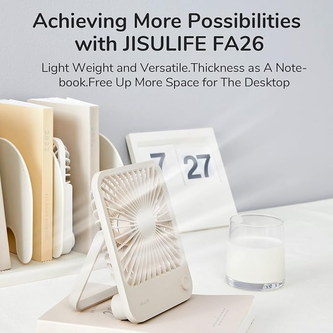 JISULIFE Desk Fan Battery Rechargeable, 180°Foldable Portable Personal Fan | 4500mAh Long-lasting Battery, 4 Speeds Adjustable for Home Office Travel Outdoor Gifts for Women Men-Brown - Image 4