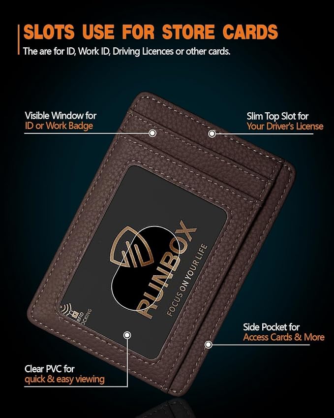RUNBOX Slim Wallet for Men and Women, RFID Blocking Leather Card Holder | Minimalist 8-slot design fits IDs and credit cards in a thin profile for front pockets, purses, pants and travel - Image 4