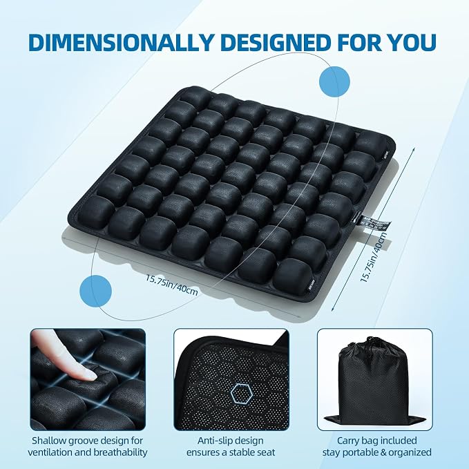 Inflatable Seat Cushion, Airplane Seat Cushion for Long Flights, Travel Cushion for Pressure Relief, Ergonomic Car Seat Cushion Without Air Pump, Air Cushion Seat for Wheelchair, Travel - Image 3