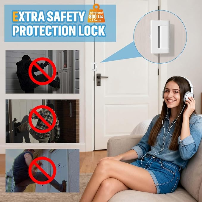 Door Reinforcement Lock 800lbs Security Lock, Heavy Duty Aluminum Alloy Deadbolt for Inward Swinging Doors, Anti-Kick Home Safety with 8 Screws for Apartment, Bedroom, Hotel - Image 6