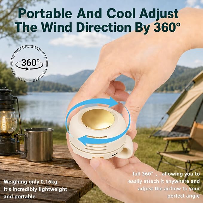 Portable Silent Mini Bladeless Fan Clip On, Small Fan Clip on for Shirt & Waist, Adjustable 3-Speed Suspended Whirlwind Fans, For Outdoor & Travel & Office, Travel Accessories (2, white) - Image 5