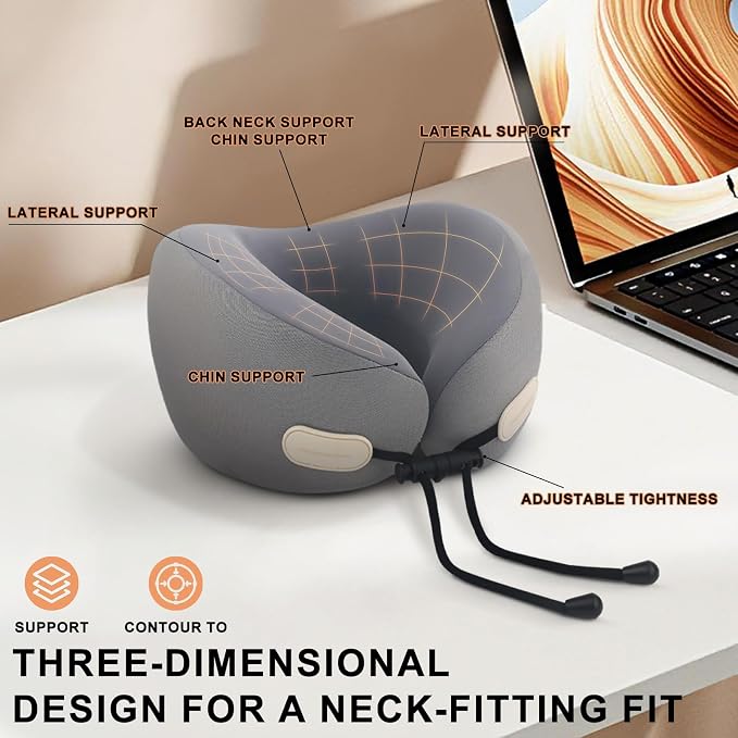 Travel Neck Pillow for Airplanes, Cars and Offices Comfortable Rest Sleep Neck Pillow for Travel,Portable oldable Donut Pillow-Grey and Ivory White (Grey) - Image 5
