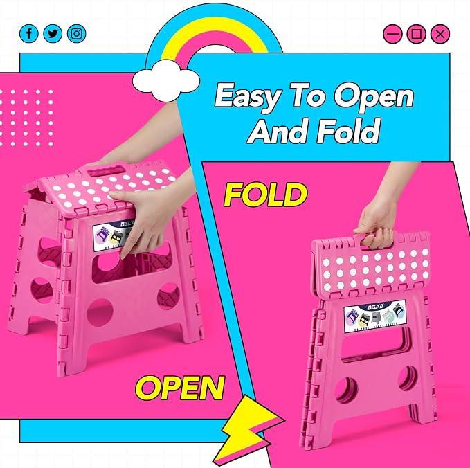 Delxo Folding Step Stool 13 Inch,300 Lbs Step Stool for Adults Pink | Foldable Step Stool 13",Non-Slip Foot Stools with Handle,Lightweight Collapsible stools for Kitchen,Bathroom,Bedroom,Garden - Image 7