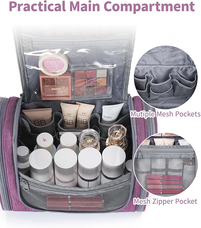 Hanging Toiletry Bag for Women Travel Makeup Bag Organizer Toiletries Bag for Cosmetics Essentials Accessories (Large, Dark Purple) - Image 3