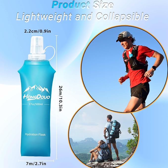 2 Packs Soft Flask, 17oz/500ml TPU Collapsible Soft Water Bottle for Hydration Pack, Running Vest, BPA-Free Folding Water Bottles for Hiking Cycling Climbing Running Outdoor Sports - Image 2