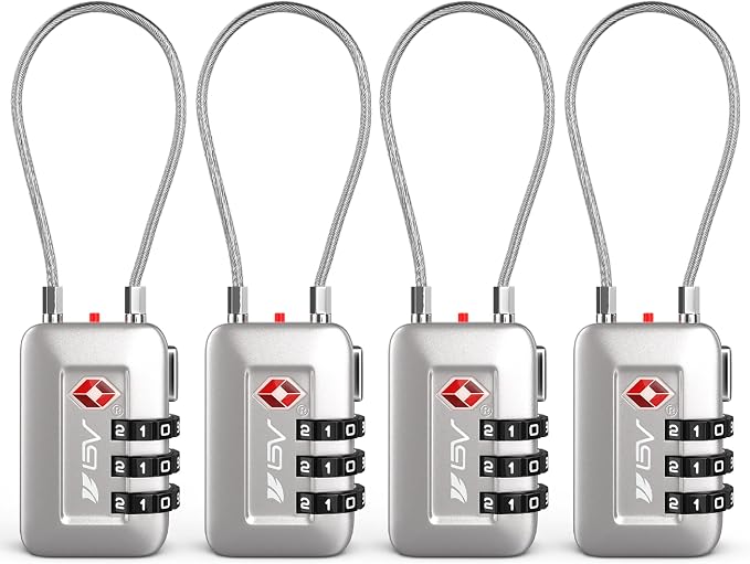 TSA Accepted Luggage Travel Lock, Set-Your-Own Combination Lock for School Gym Locker, Luggage Suitcase Baggage Locks, Filing Cabinets, Toolbox, Case (Silver, 4 Pack) by BV