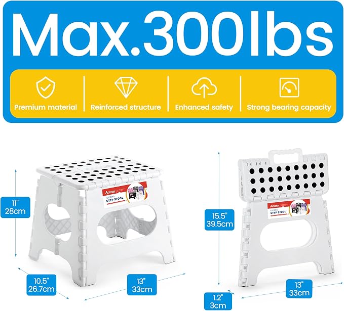 12 Pack 11 Inch Folding Step Stool, Sturdy Plastic Foldable Step Stool for Kids & Adults, Non Slip Lightweight Collapsible Foot Stools Holds 300 lbs, Ideal for Kitchen, Bathroom, Outdoor, White - Image 2