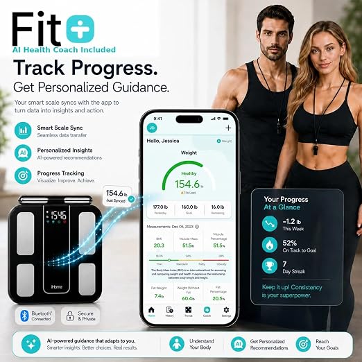 iHome 8 Electrode Smart Scale for Body Weight — Smart Scale with BMI, Body Fat, Muscle Mass, 56 Composition Metrics, Heart Rate, Bluetooth, 397lb - Image 4