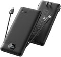 Portable Charger with Wall Plug, Slim USB C Power Bank with Built-in Cables, 10000mah LED Display External Battery Pack Compatible with iPhone/Android & More (Black) by KeepYourLifeCharged%EF%BC%81