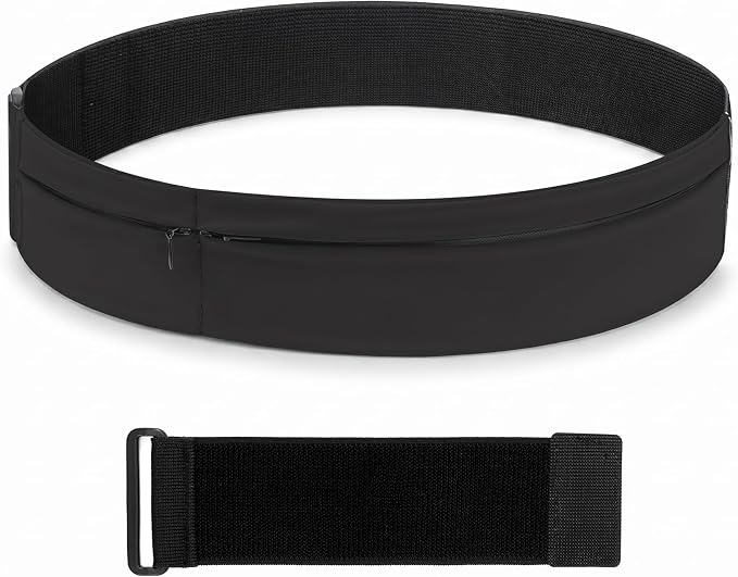 Wide Running Belt For Runners & Travelers - Adjustable Magic Tape with Extender Strap, Fits Most Sizes Without Bouncing, Holds Phone & Essentials for Workout (Black) by MORELKE