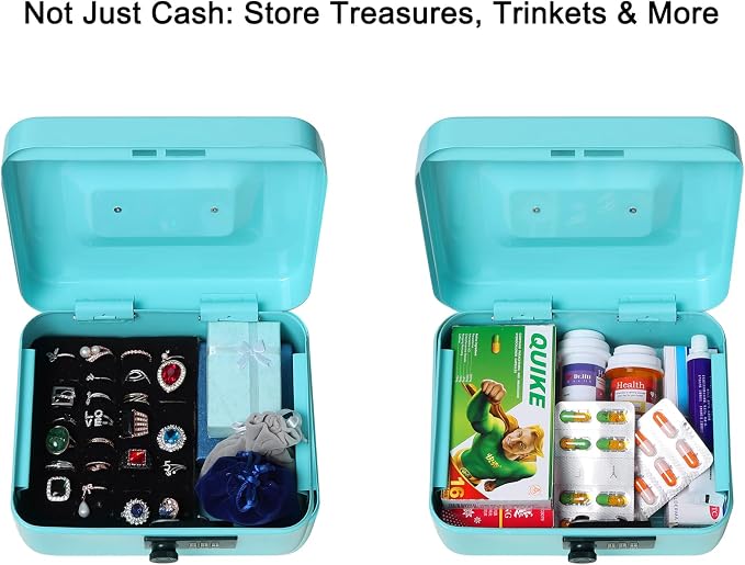 Jssmst Medium Cash Box with Combination Lock - Durable Metal Cash Box with Money Tray,light blue,7.87 x 6.3 x 3.35 inches - Image 5