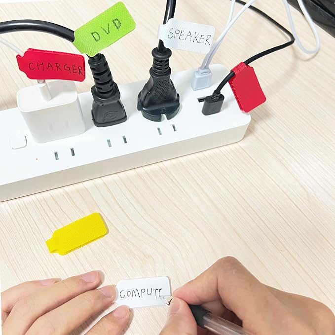 60 Pieces Cable Labels & Reusable Hook and Loop Fastening Ties Set - 30 Pieces Cord or Wire Labels & 30 Pieces Labels for Electronic Cords, Home & Office Cord Management - Image 4