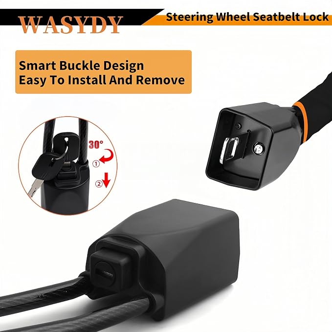 Steering Wheel & Seat Belt Lock, Anti-Theft Device, Great Gift for Father | 2026 upgraded high-strength steel cable, compact & lightweight. Universal fit for cars, SUVs, trucks and golf carts. - Image 2