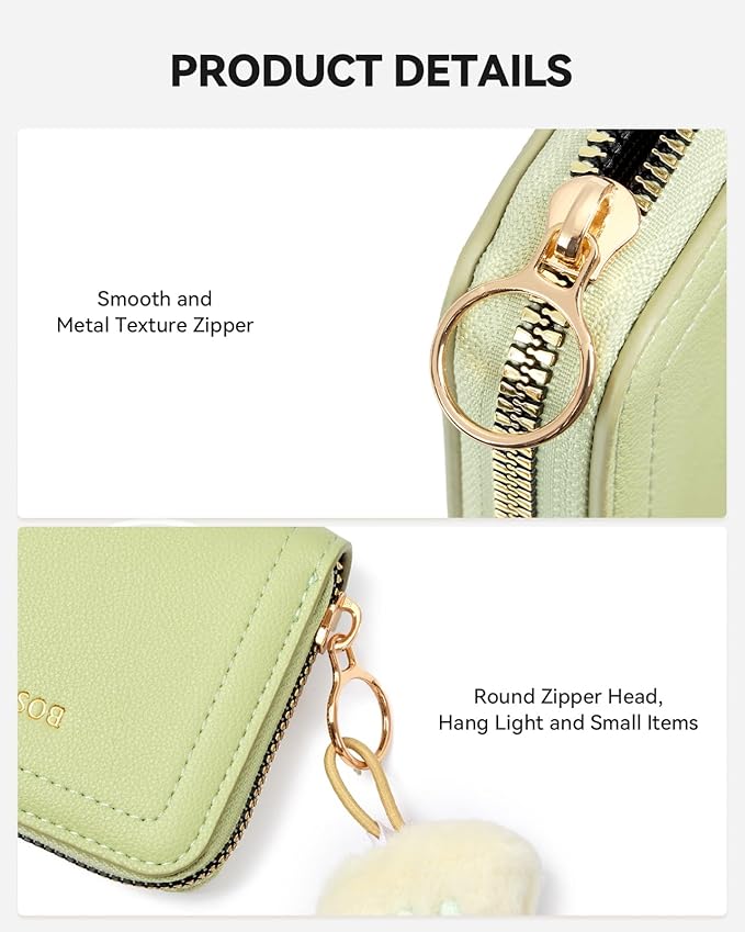BOSTANTEN Credit Card Holder RFID Small Wallets Woman Zipper Card Wallet | Slim, Compact, Front Pocket, Accordion, Vegan Leather, Thin for Daily Use, Travel, Gifts for Women, Grass Green - Image 3