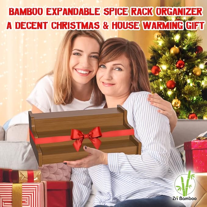 Bamboo Spice Rack Cabinet Organizer - 3 Tier Wooden Expandable Walnut Display Shelf - Image 7