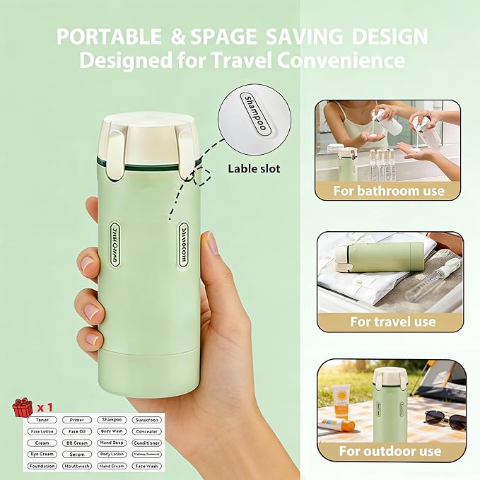 4-in-1 Travel Dispenser Bottle, Travel Toiletry Containers, 30mL Bottles | 4 Refillable Travel Size Containers, Leakproof Pump Bottles for Shampoo, Lotion and Conditioner, TSA Travel Essentials - Image 2