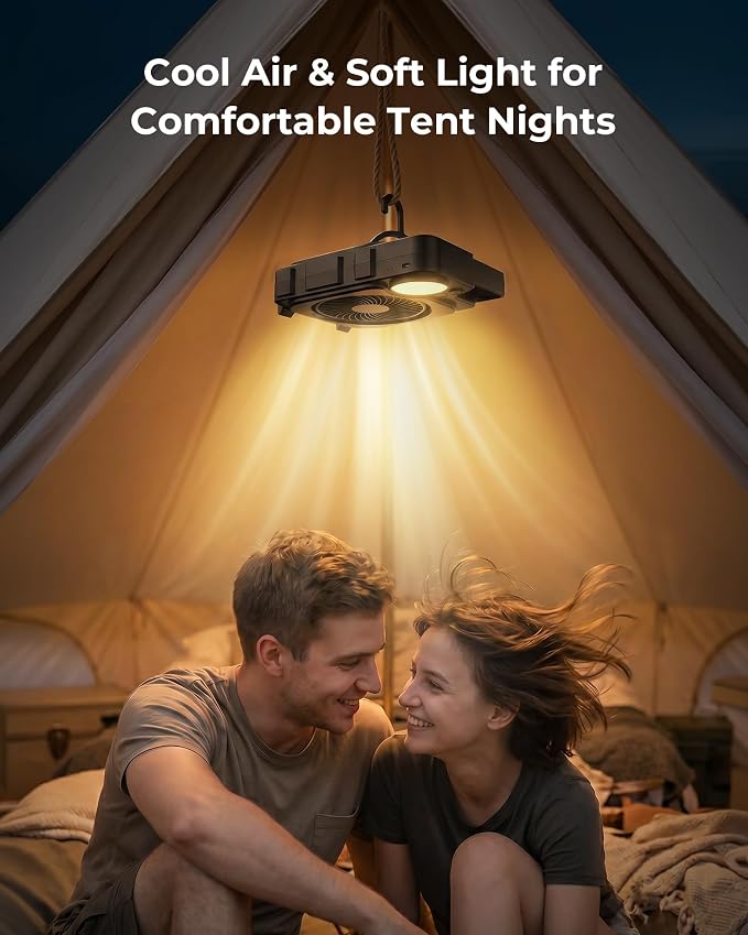 12000mAh Rechargeable Portable Fan, Up to 45H Runtime, Battery Powered Fan with LED Light & Hook, 3 Speeds & 3CCT, Camping Fan for Travel, Camping, Tent, Office, Bedroom - Image 5