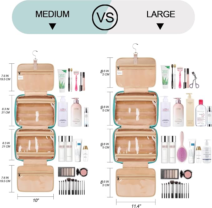 Travel Hanging Toiletry Bag for Women and Men, with 8 Leak Proofing Silicone Bottle Covers, Waterproof Makeup Accessories, Cosmetic Essentials, Toiletries Dopp Kit Set with Jewelry Organizer, Blue - Image 2