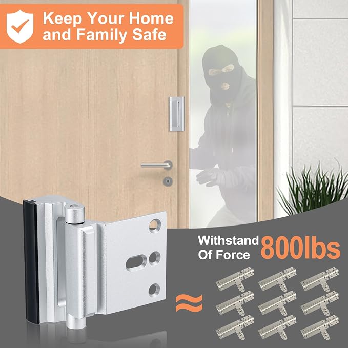 2 Pack Home Security Door Lock,with 3" Stop Withstand 800 lbs (Silver) | Childproof Door Reinforcement Lock,for Inward Swing Doors,Night Kids Safety Metal Flip Lock Deadbolt Latch - Image 2