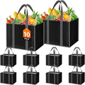 WISELIFE Reusable Grocery Bags with Handles, Foldable, 35L, 10 Pack, Black | Large Shopping Bags with Reinforced Stitching, Water-Resistant Grocery Totes for Kitchen, Market, Car Trunk, Picnic by WiseLife