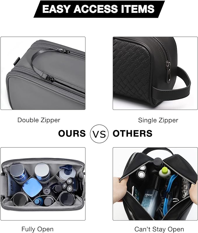 BAGSMART Toiletry Bag for Men, Travel Toiletry Organizer Dopp Kit Water-resistant Shaving Bag for Toiletries Accessories, Door Room Essentials,Grey-large - Image 5