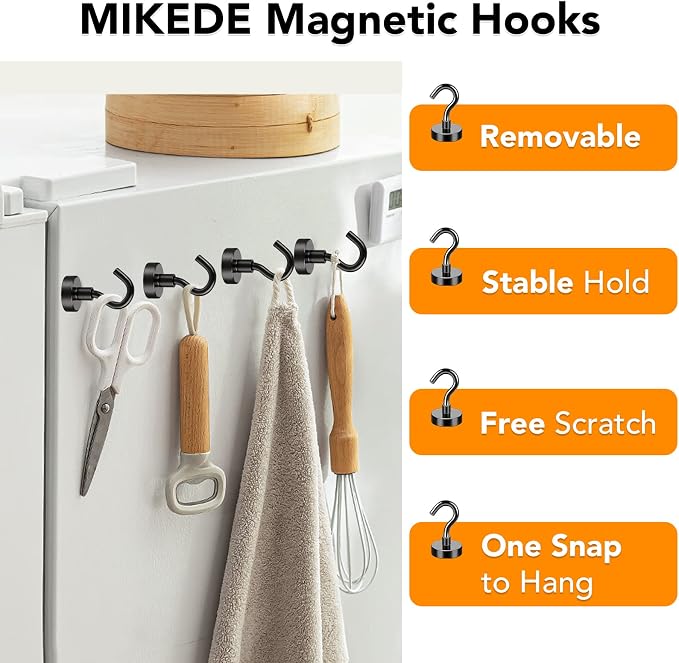Black Magnetic Hooks Heavy Duty 30Lbs+ Strong Neodymium Magnets | Super Metal Magnetic Hanger for Refrigerator Super Cruise Hanging Kitchen Storage Pack of 130 - Image 4