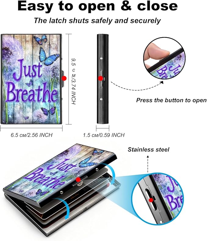 Metal Wallet,Credit Card Holder for Women,Slim RFID Blocking Credit Card Holder Thin Aluminum Wallet ID Case,6 Slot Business Mini Hard Metal Case for Women/Men,Dandelion Butterfly - Image 5