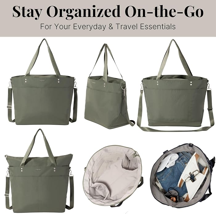Baggallini Carryall Tote - Lightweight Nylon Zipper Top Weekender Travel Beach Bag w/Luggage Sleeve - Image 6