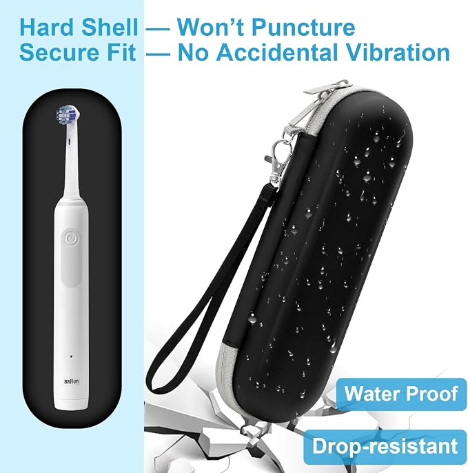 ICIMBI Electric Toothbrush Travel Case for Oral B/Oral-B Pro 1000 1500 5000 7000 Electric Toothbrush,Hard EVA Protective Toothbrush Holder, Includes 2 Brush Head Caps, Compact & Water-Resistant - Image 7