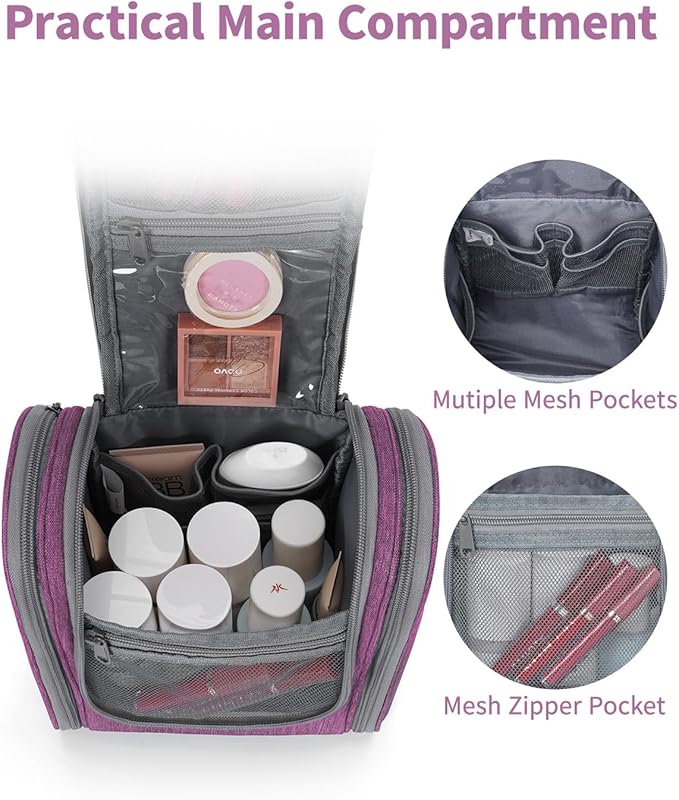 Narwey Small Hanging Toiletry Bag Women Travel Makeup Bag Organizer Toiletries Bag for Travel Size Essentials Accessories Cosmetics (Medium, Dark Purple) - Image 4