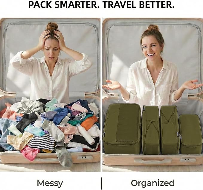 4 Piece Compression Packing Cubes for 3–7 Day Travel, Space Saving Travel Organizers with Breathable Mesh, Double-Zipper Packing Cubes for Carry-On & Suitcases (Green) - Image 4